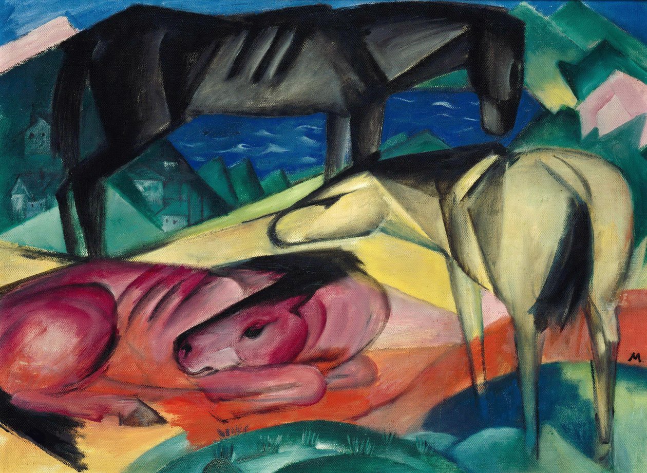 Drie Paarden II door Franz Marc
