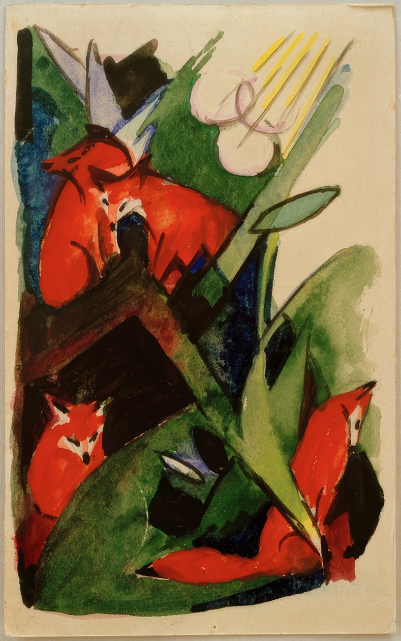 Vier Vossen door Franz Marc