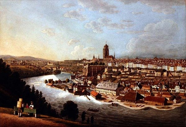 Een uitzicht op Bern van bovenaf door Franz Schmidt