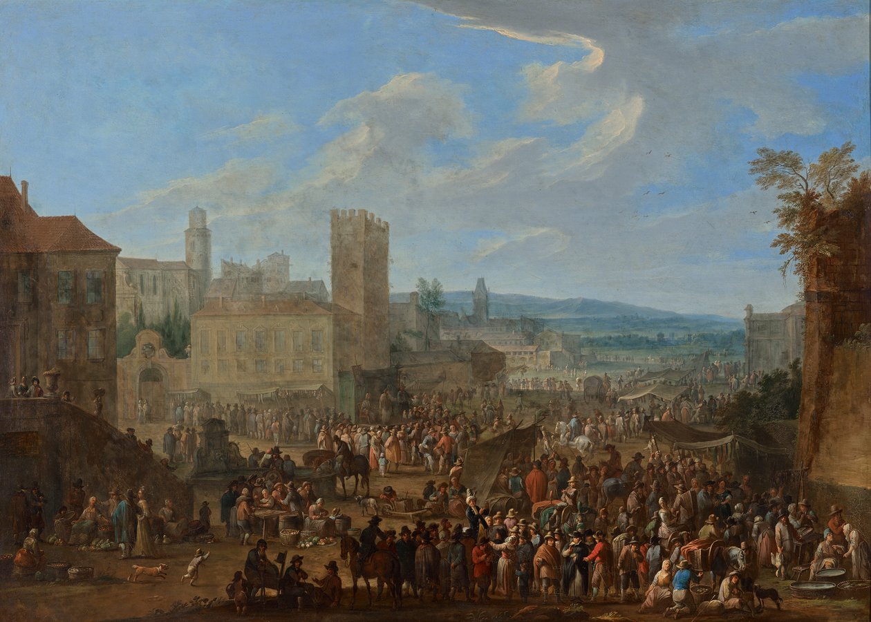 Jaarmarkt met getande donjon door Franz de Paula Ferg