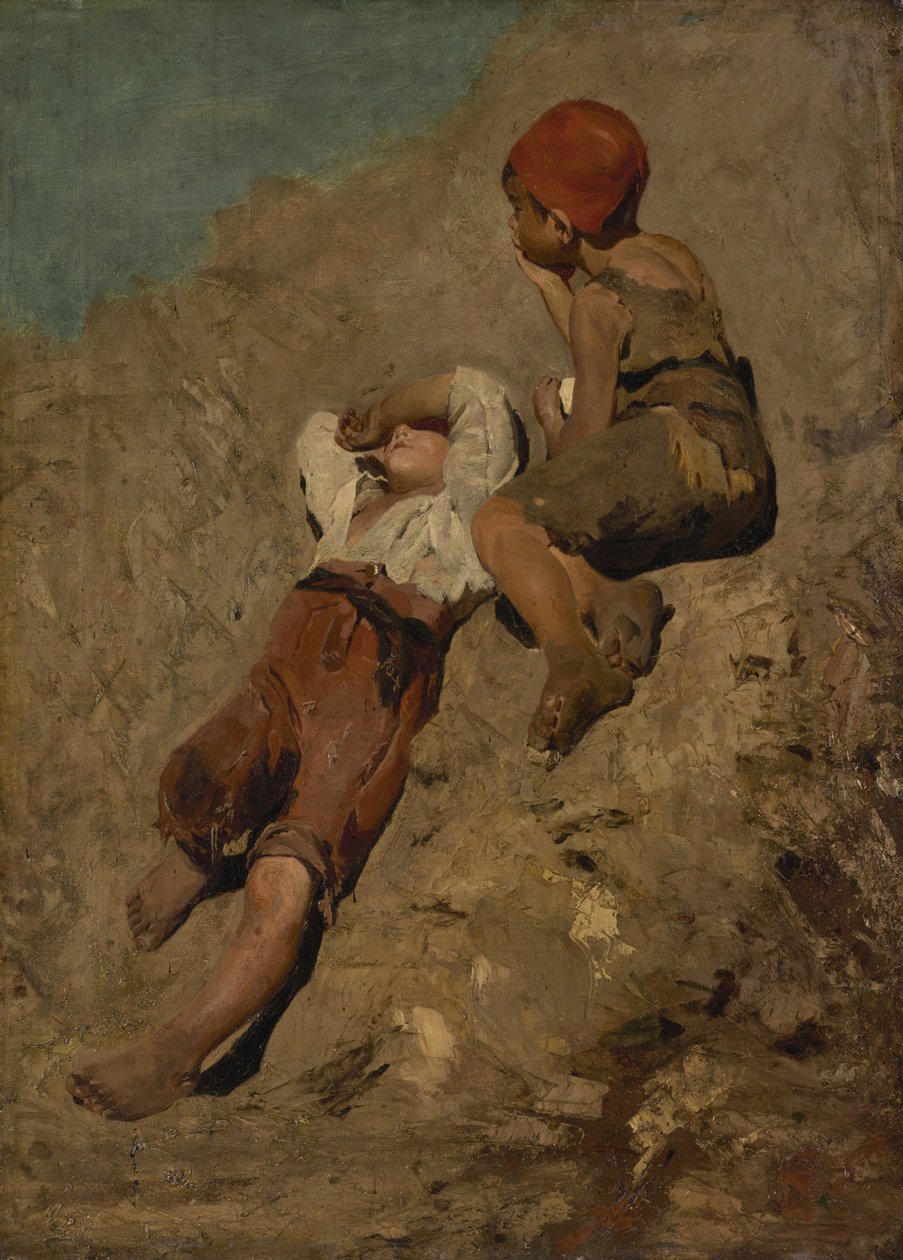 Twee Boerenjongens op een Helling door Franz von Lenbach