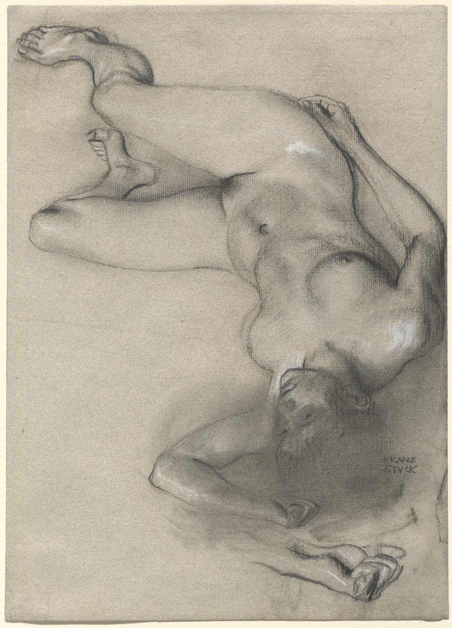 Naakte Vrouw Liggend op de Grond door Franz von Stuck
