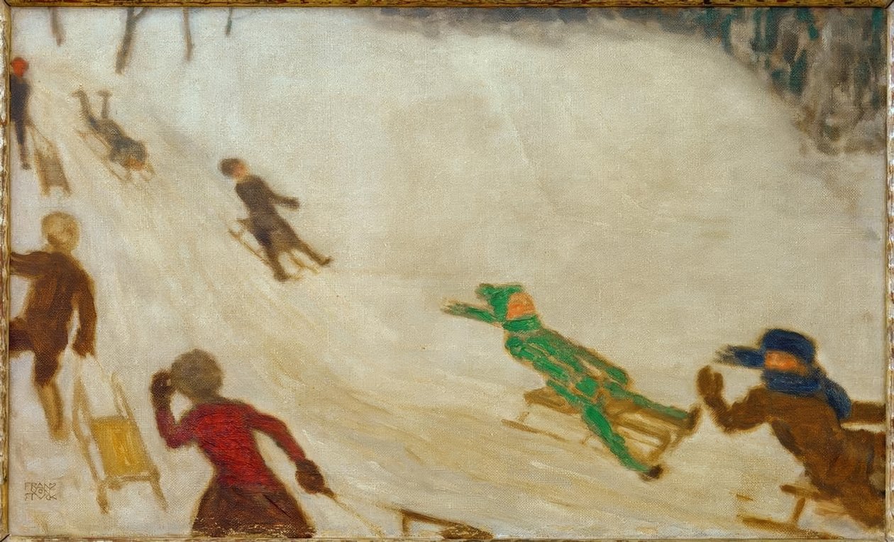 Kinderen aan het sleeën door Franz von Stuck