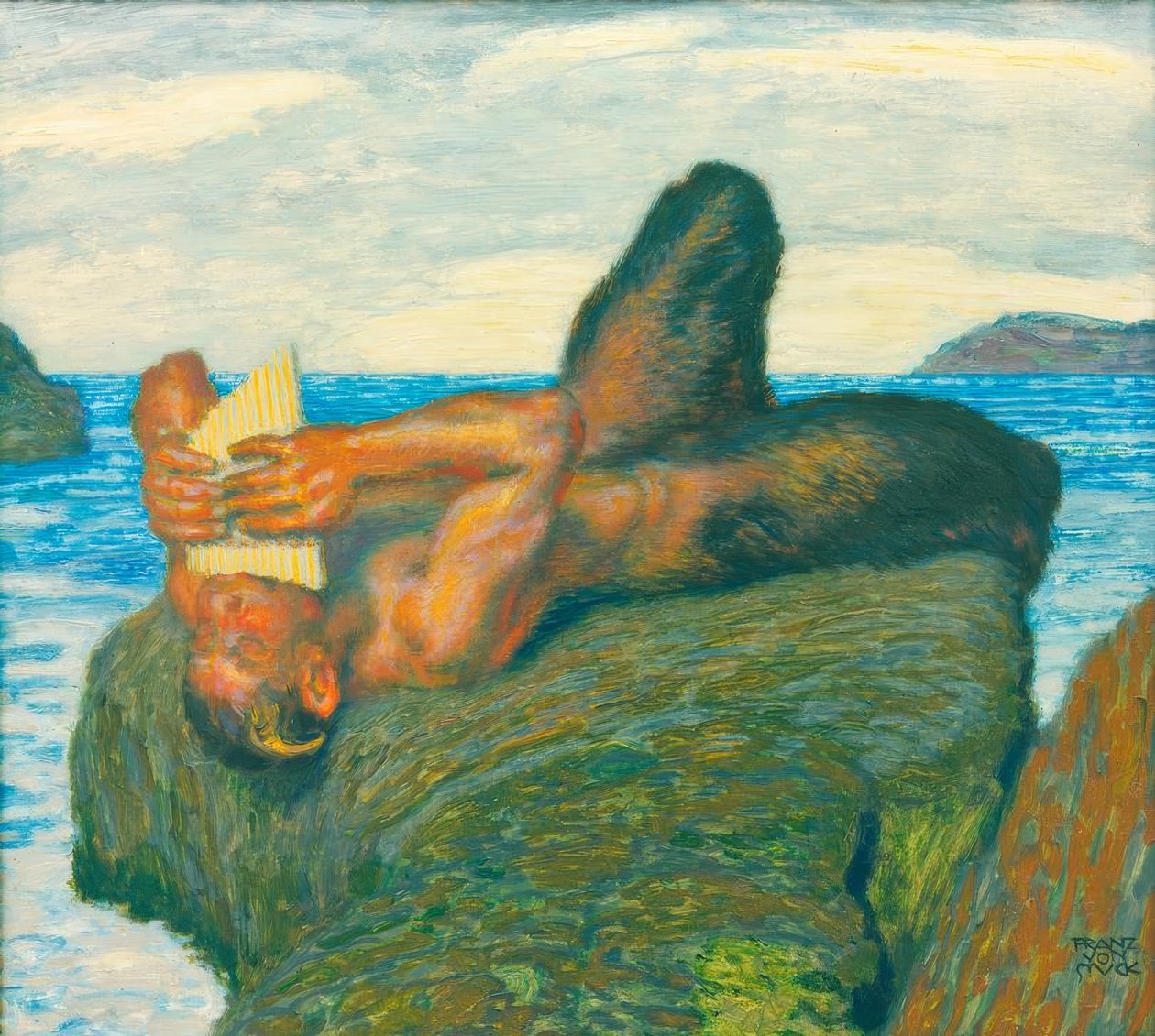 Faun die Syrinx speelt aan zee door Franz von Stuck