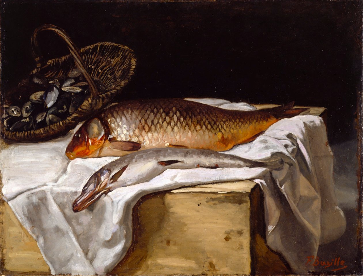 Stilleven met vissen door Frédéric Bazille