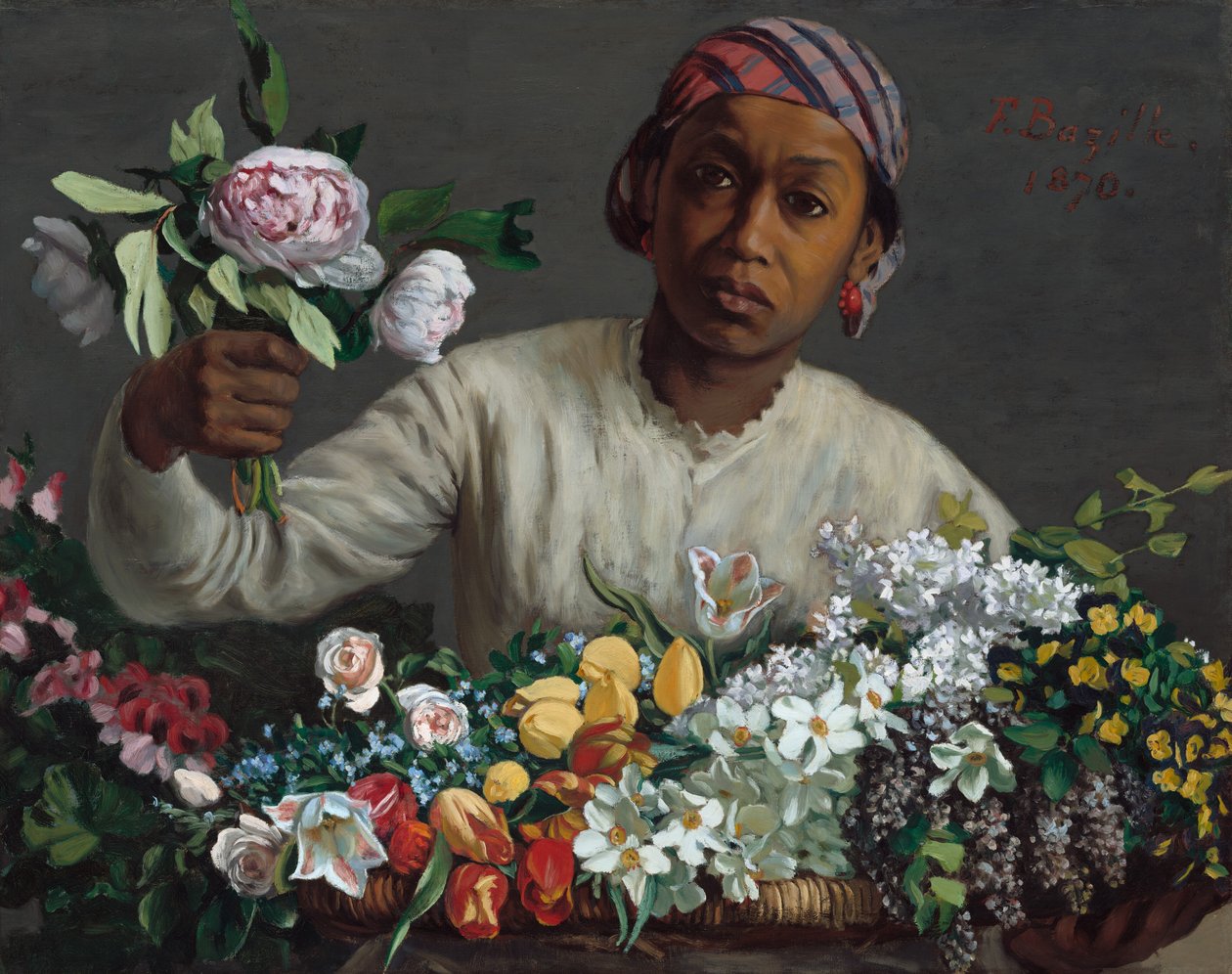 Jonge Vrouw met Pioenen door Frédéric Bazille
