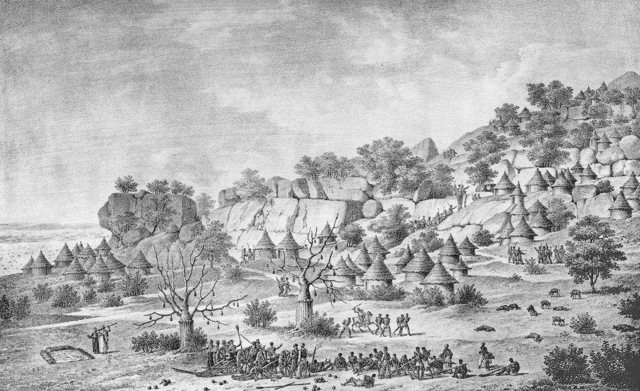 Uitzicht op het dorp ten noorden van Agady in de Bertat-regio, uit 