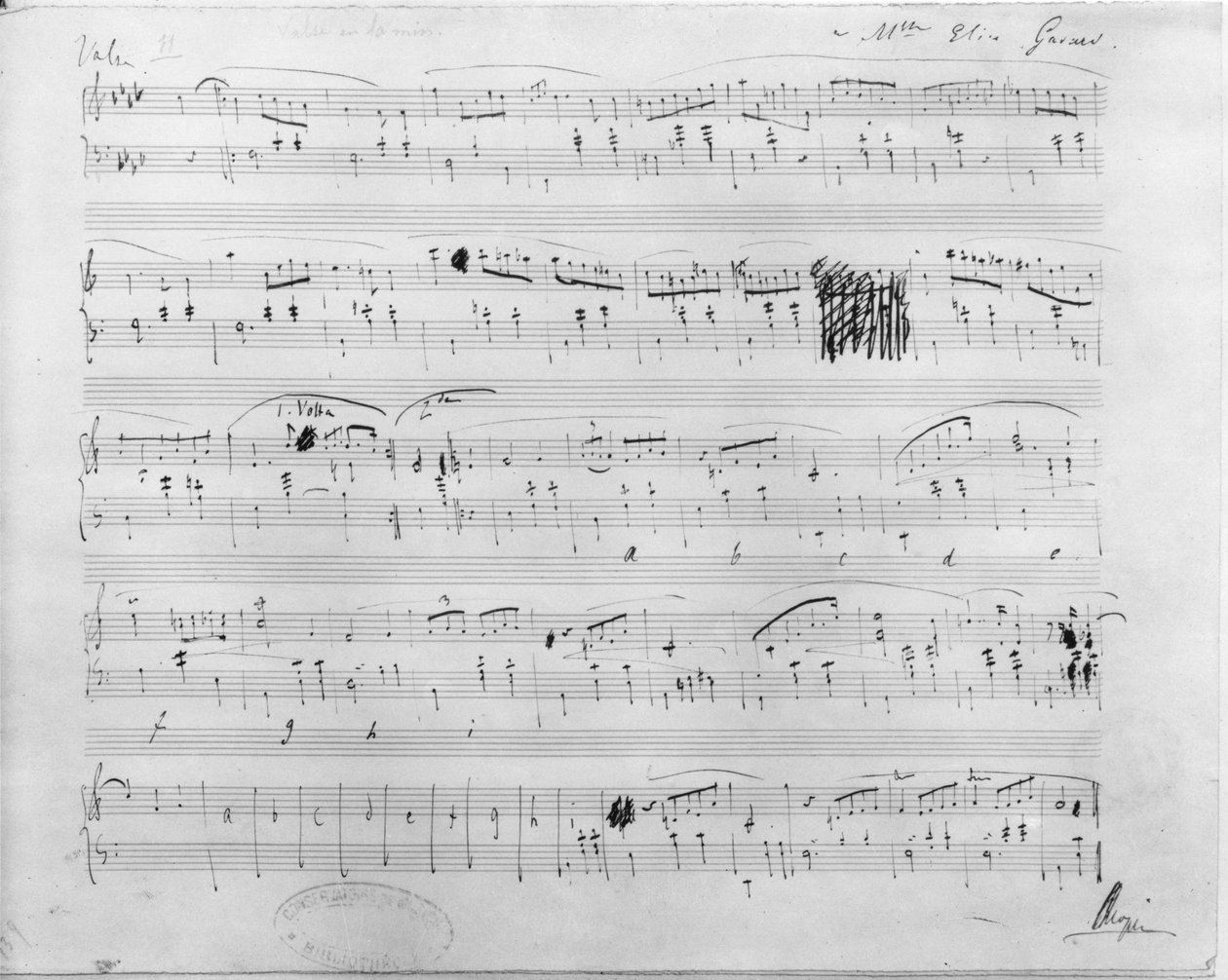 Ms.117, Wals in F mineur, Opus 70, Nummer 2, opgedragen aan Elise Gavard door Frederic Chopin