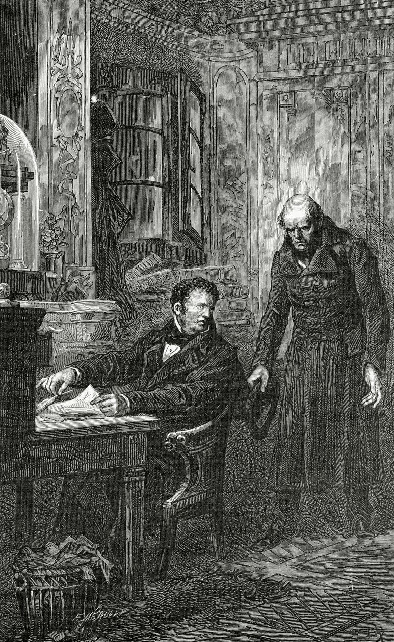 Illustratie uit Les Misérables, 19e Eeuw (bw gravure) door Frederic Theodore Lix
