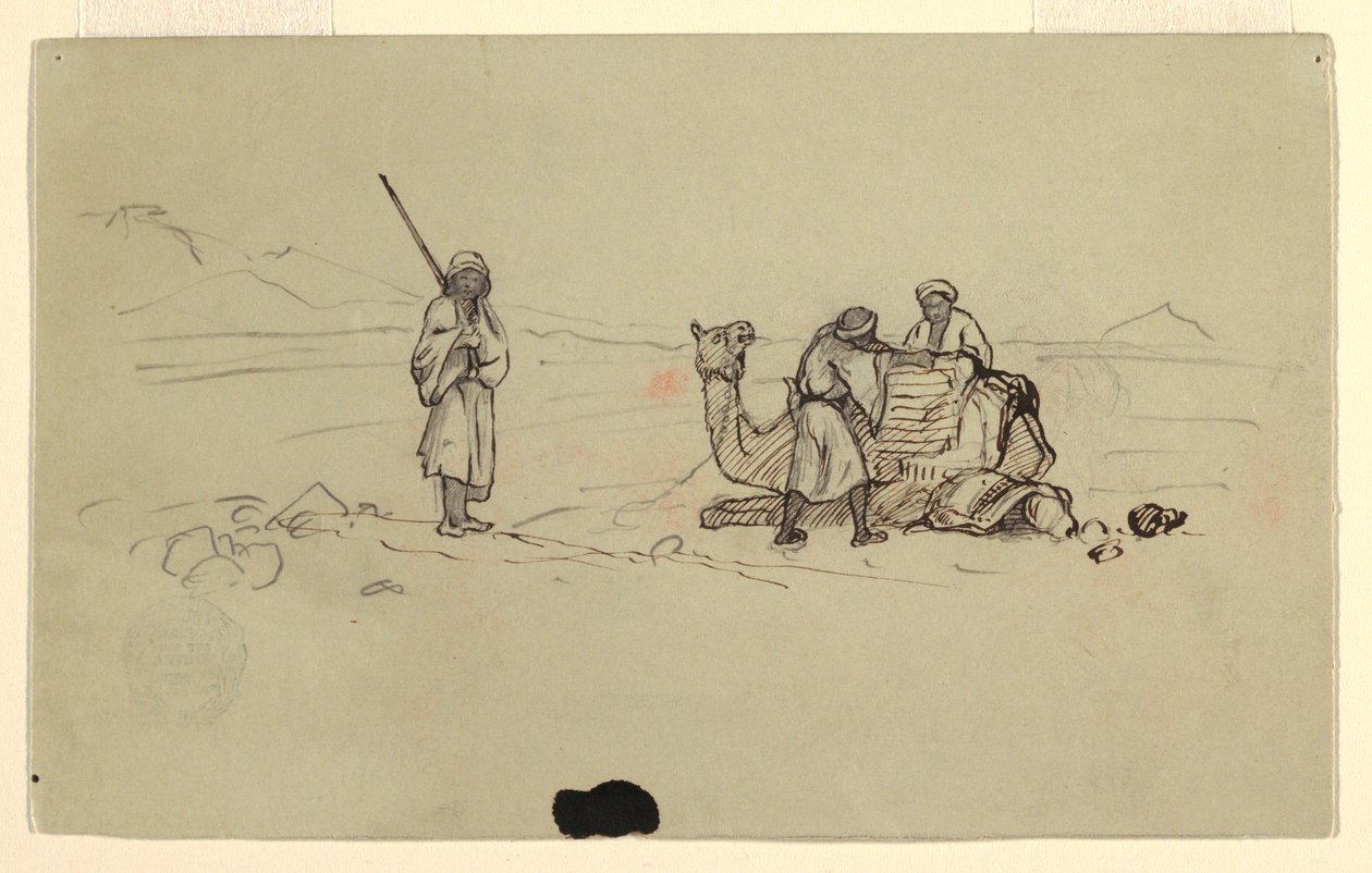 Tekening, Charing een dromedaris, februari 1868 door Frederic Edwin Church