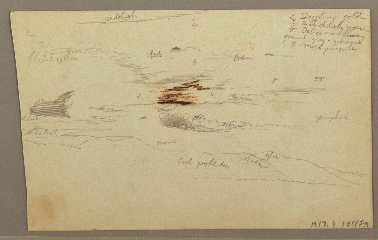 Tekening, Wolken boven heuvelrug, 1863 door Frederic Edwin Church