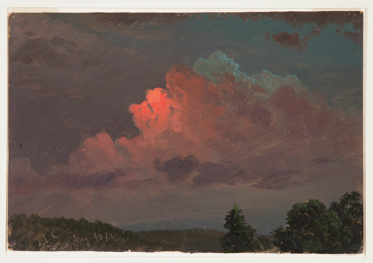 Tekening, invallende nacht bij Olana, augustus 1872 door Frederic Edwin Church