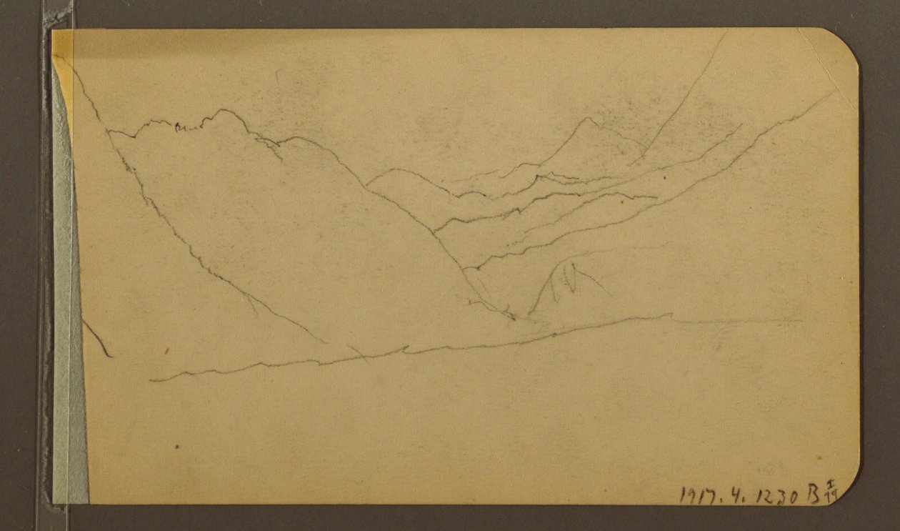 Tekening, Vallei; Verso: Bergtop, 1889 door Frederic Edwin Church