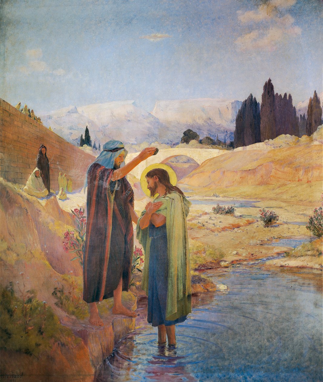 Johannes de Doper doopt Jezus Christus door Frederic Montenard
