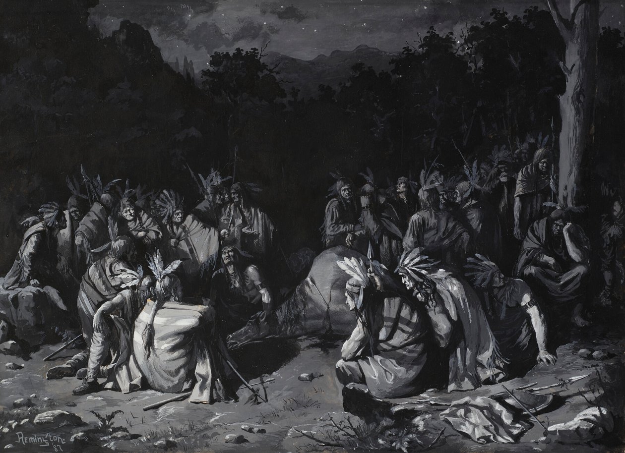 Indiaanse bijeenkomst door Frederic Remington