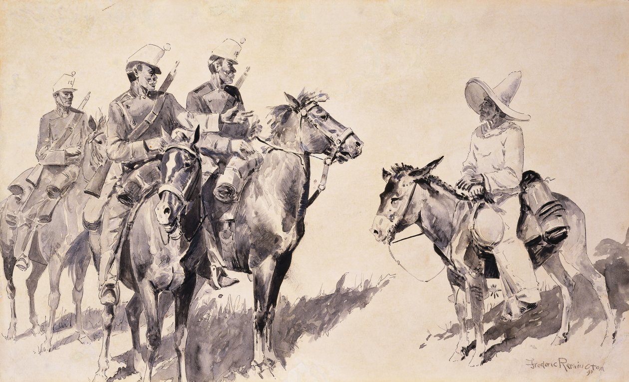Mexicaanse gendarmes vragen de weg door Frederic Remington
