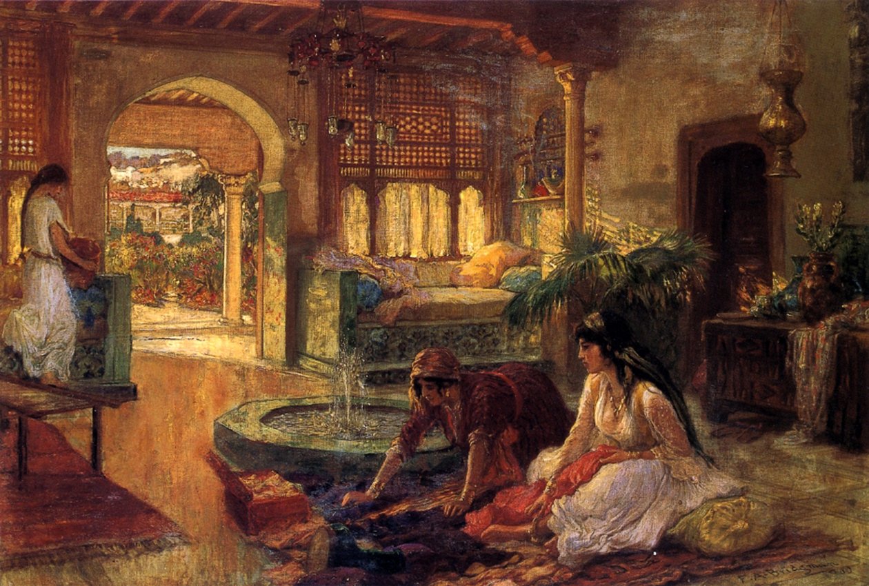 Een oosters interieur door Frederick Arthur Bridgman