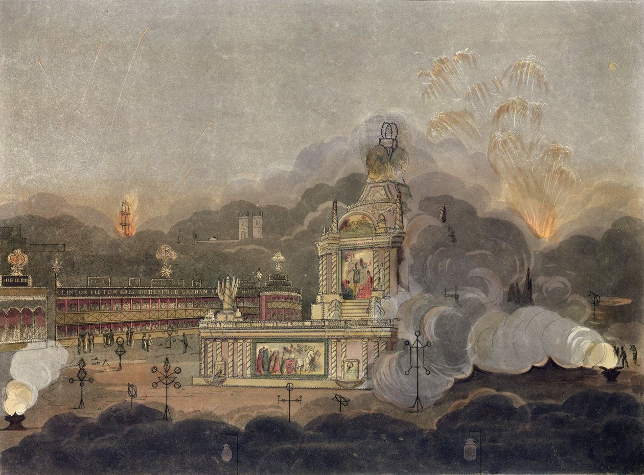 Een Uitzicht op de Tempel van Concord in het Groene Park, 1 augustus 1814 door Frederick Calvert