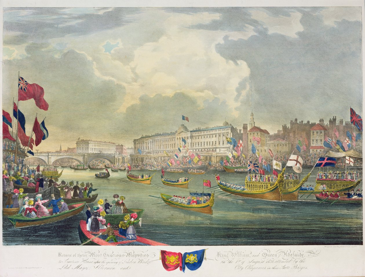 Uitzicht op de rivier de Theems tijdens de opening van de London Bridge door koning Willem IV en koningin Adelaide, gegraveerd door William Day, 1831 door Frederick Calvert