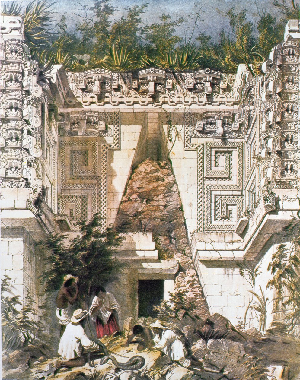 Paleis van de Gouverneurs, Uxmal, Yucatan, Mexico, 1844 door Frederick Catherwood