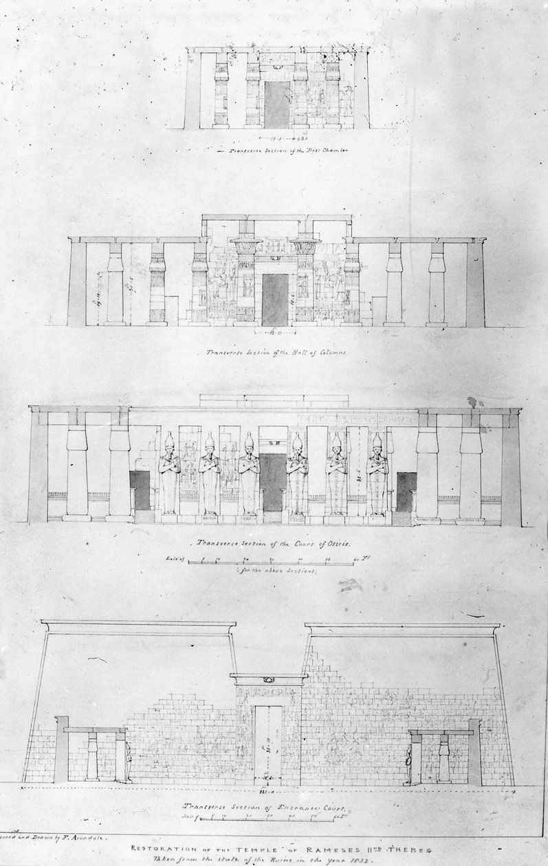 Restauratie van de Tempel van Ramses II in Thebe, getekend en gemeten door F. Avondale door Frederick Catherwood