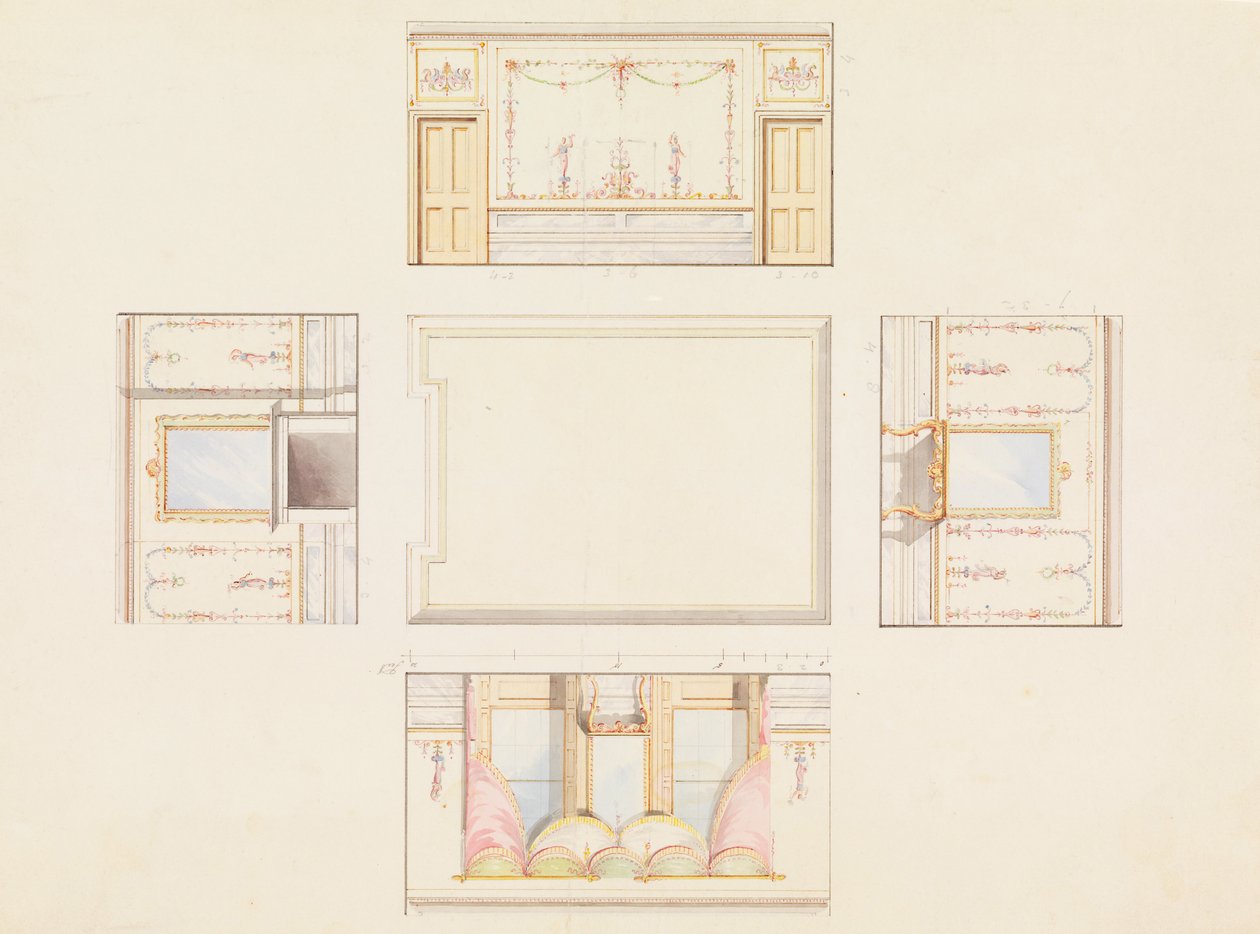 Ontwerp voor plafond en vier muren van kamer door Frederick Crace