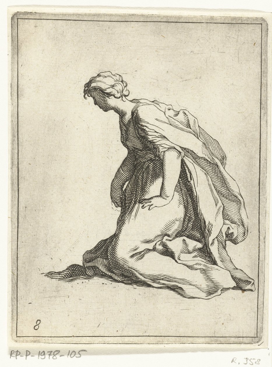 Knielende jonge vrouw door Frederick Bloemaert