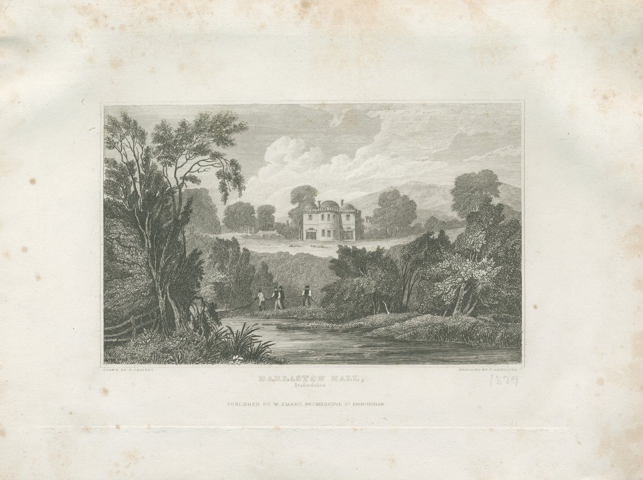 Barlaston Hall: gravure, nd [19e eeuw] door Frederick Calvert