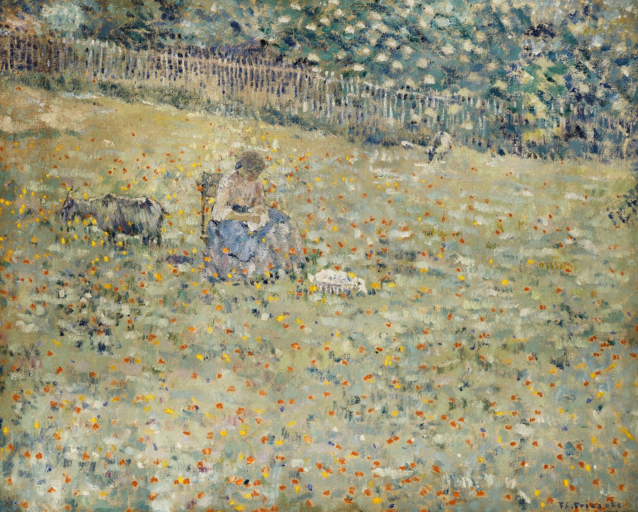 Vrouw en Geit door Frederick Carl Frieseke