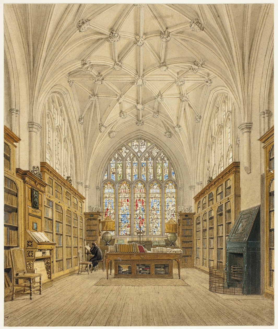 Bibliotheek van Winchester College door Frederick Mackenzie