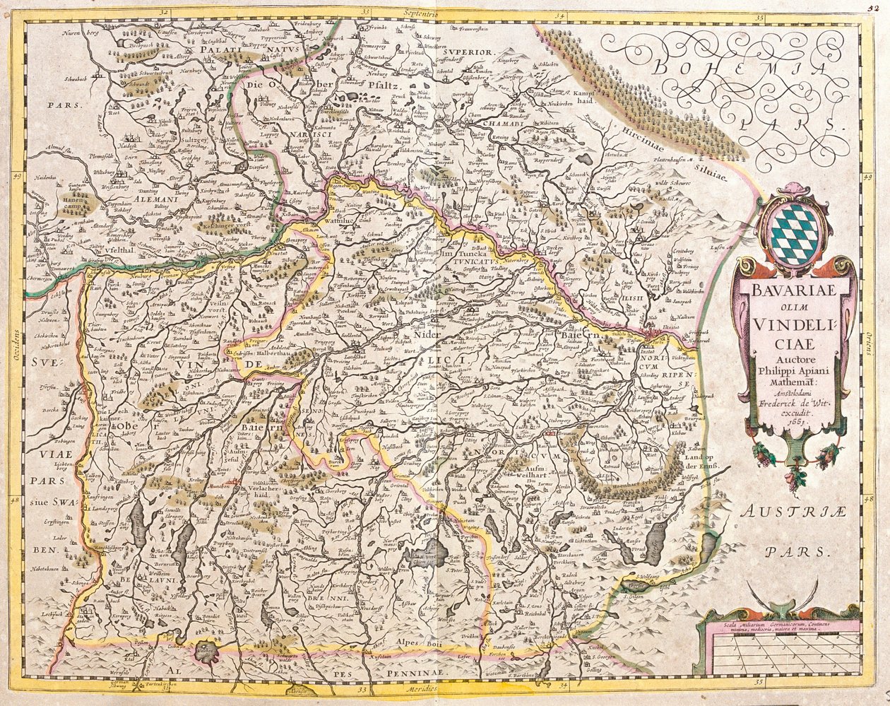 Kaart van Beieren (Duitsland) door Frederick de Wit