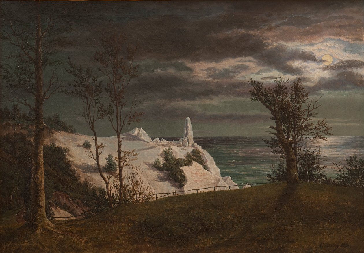 Sommerspiret op Møns Klint. Maanlicht door Frederik Sødring