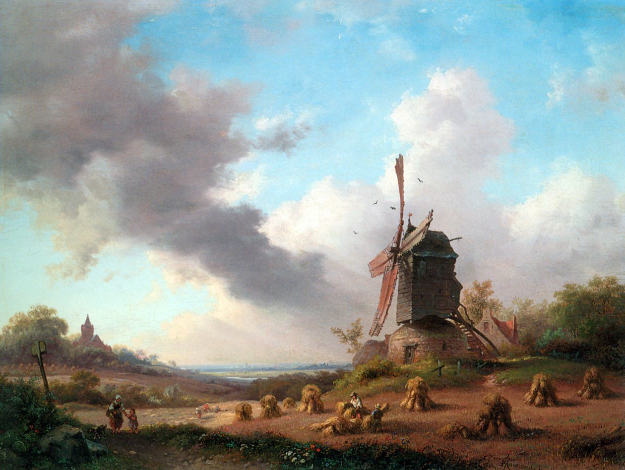 Zomers landschap met oogstende boeren door Fredrik Marinus Kruseman