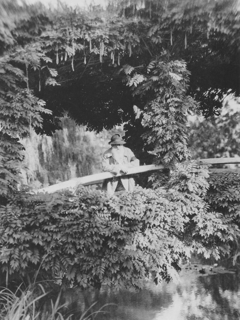 Claude Monet (1841-1926) op de Japanse Brug in zijn tuin in Giverny door French Photographer