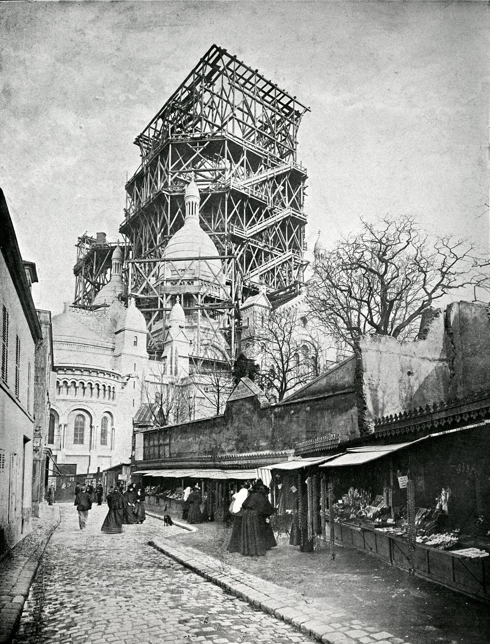 De bouw van de Sacre Coeur in Montmartre, c.1885-90 door French Photographer