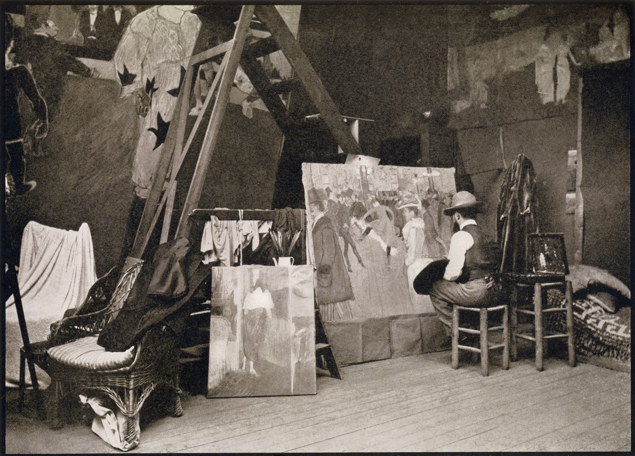 Toulouse-Lautrec in zijn atelier in Rue Caulaincourt, uit 