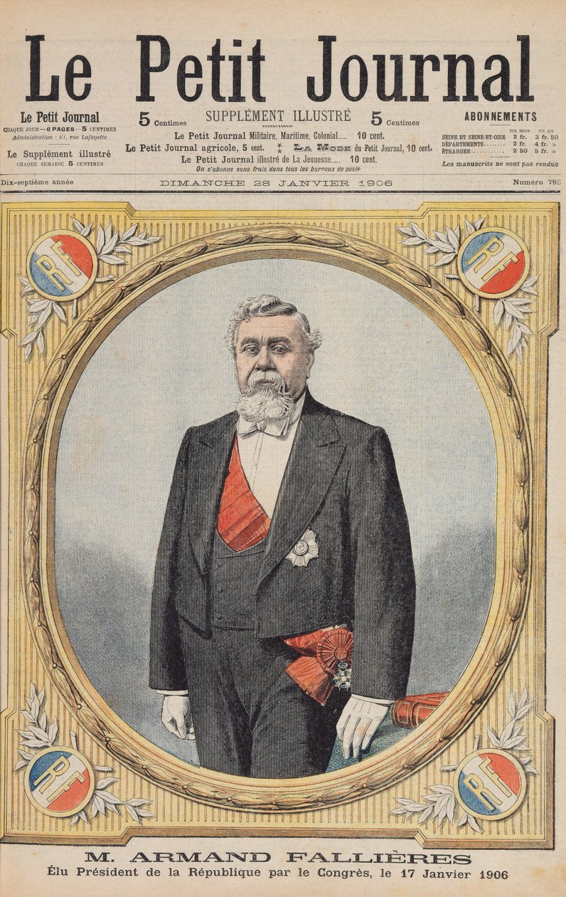Armand Fallieres (1841-1931) gekozen tot President van de Republiek (1906-13) door het Congres, op 17 januari 1906, illustratie uit Le Petit Journal, 28 januari 1906 door French School