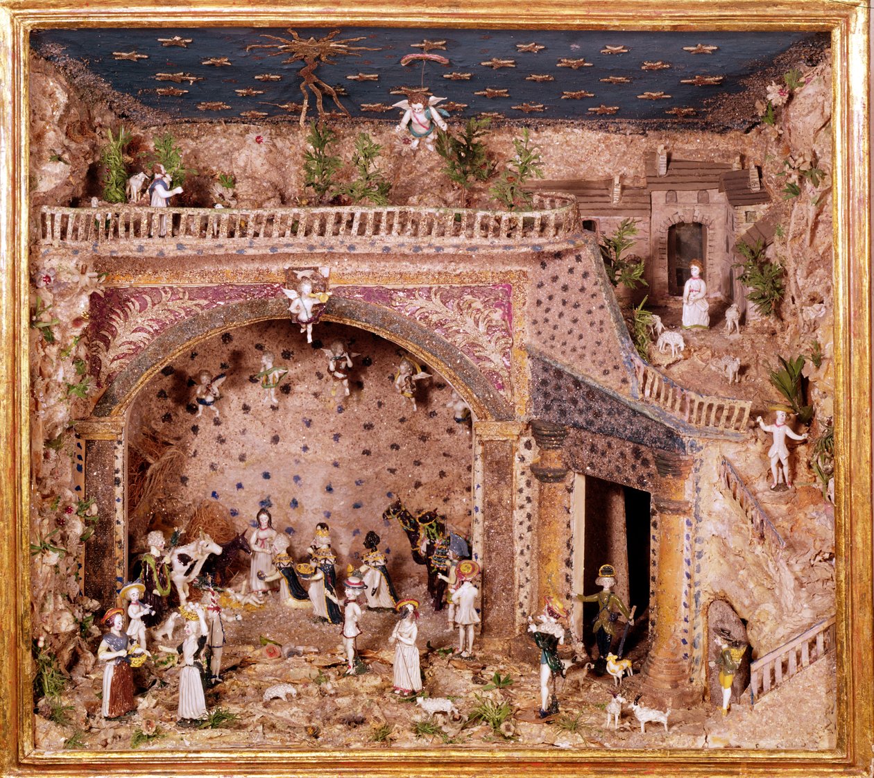 Kerststal, Nevers (gesponnen glas) door French School