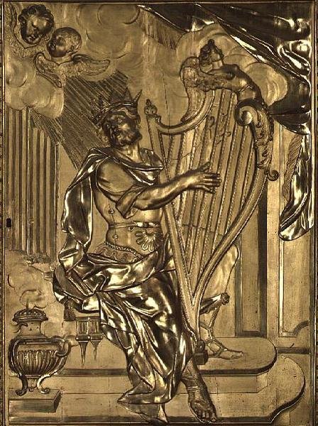 David speelt de harp (detail) door French School