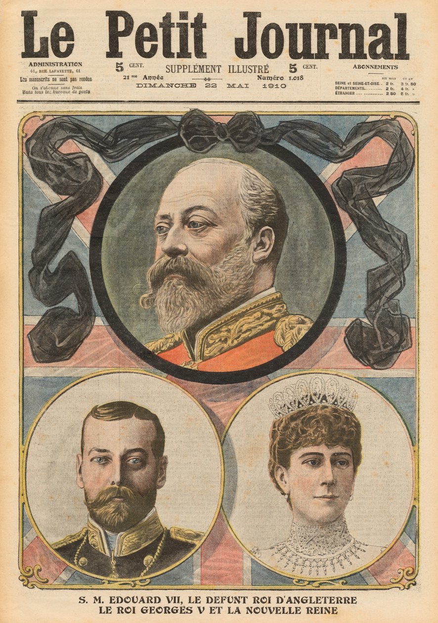 Dood van koning Edward VII, koning George V en koningin Mary, illustratie uit 