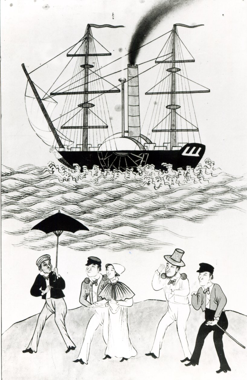 Engels stoomschip in Canton, 1840 door French School
