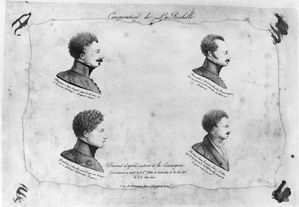 La Rochelle complot, portretten van de vier sergeanten, na 1822 door French School