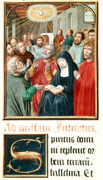 Ms 60 fol.37r Pinksteren, uit een verzameling gebeden van Odoart de Bersacques, Proost van Saint-Omer door French School