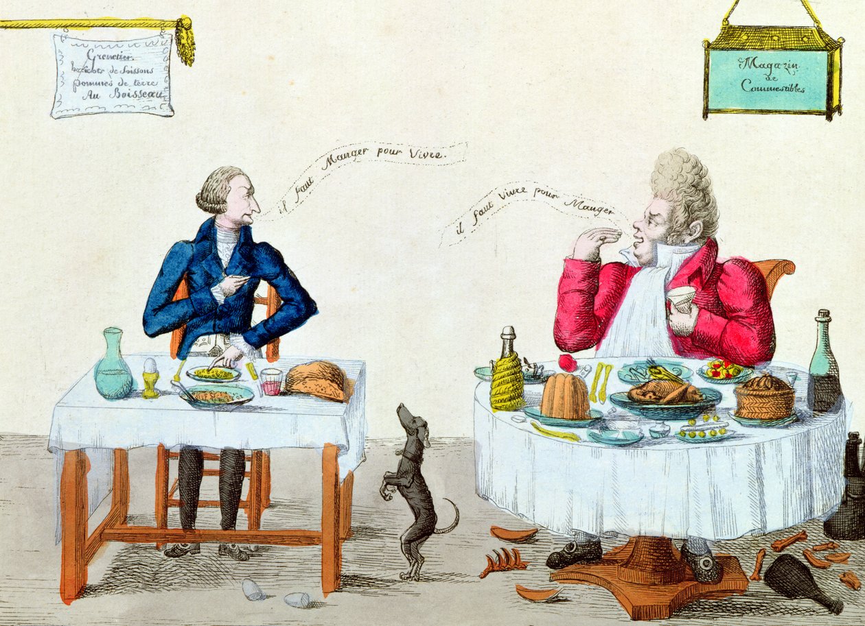 Portret van een Vraatzuchtige (kleurgravure) door French School