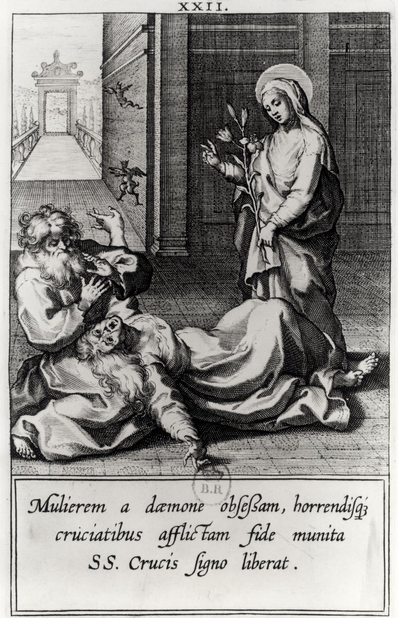 St. Catharina die een Demon uit een Bezeten Vrouw Verdrijft door French School