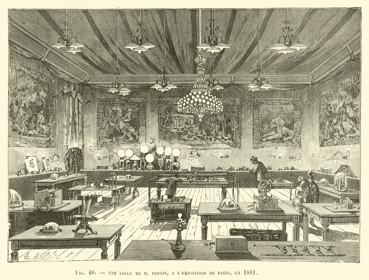 Een zaal van M. Edison op de Parijse tentoonstelling in 1881 door French School