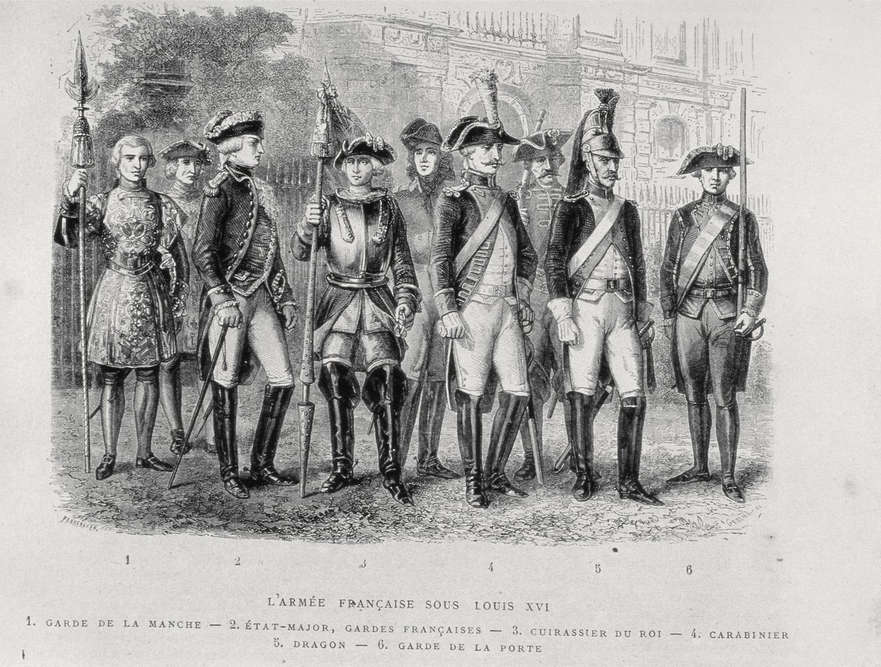 Uniformen van het Franse leger van Lodewijk XVI door French School