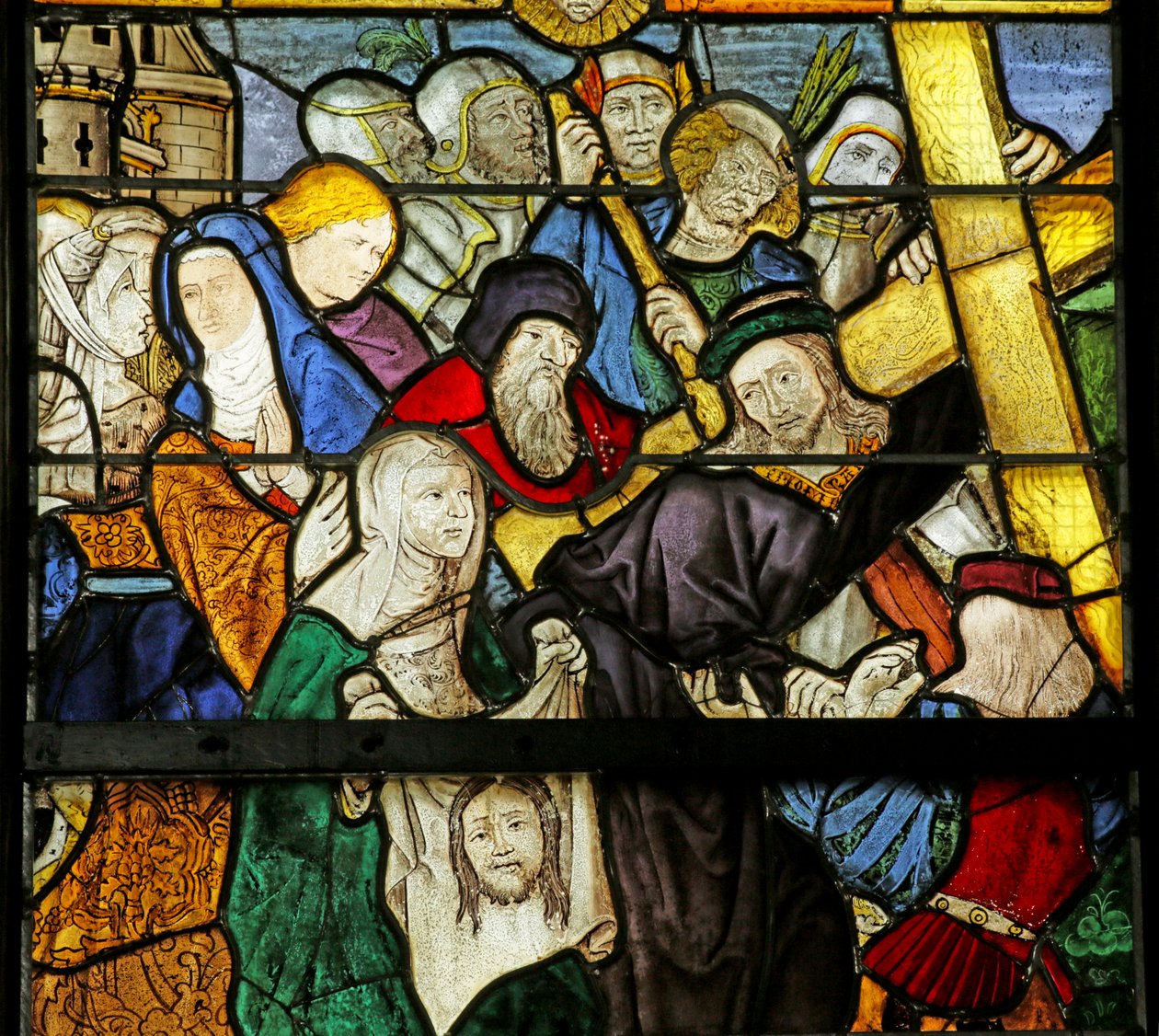 Raam met de Via Crucis en de Sluier van Veronica, detail door French School