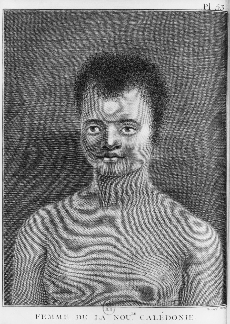 Vrouw van Nieuw-Caledonië, gegraveerd door Benard (18e eeuw) illustratie uit 
