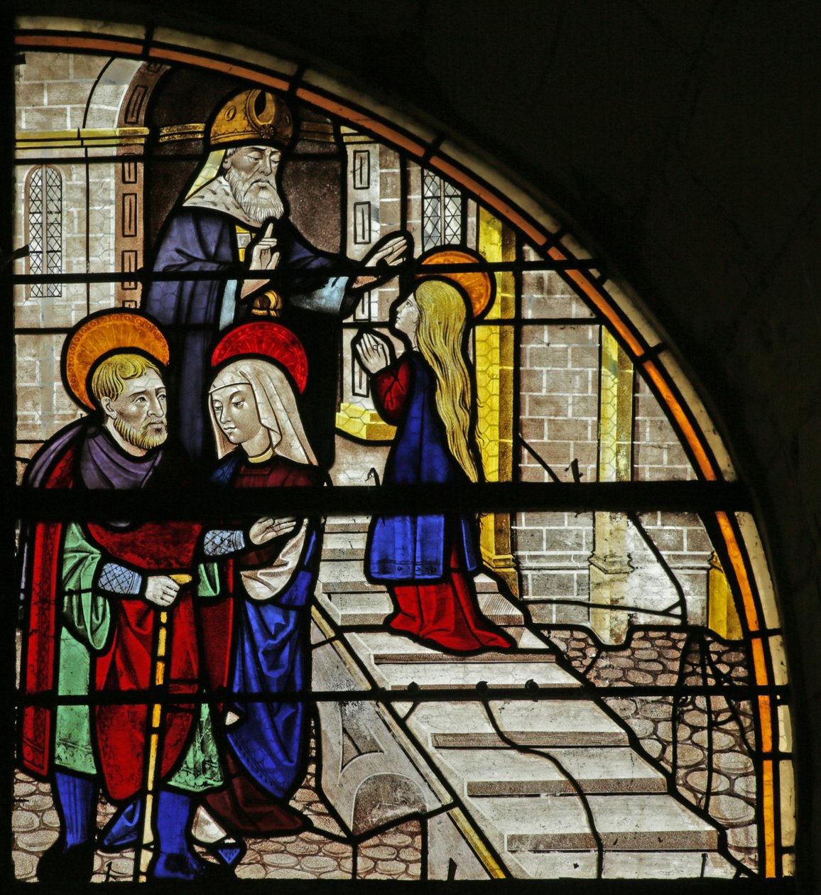 Raam met het Verhaal van de Maagd Maria: Presentatie in de Tempel door French School